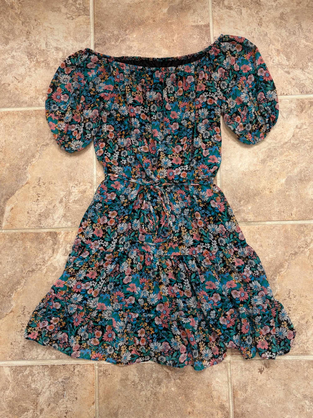 B Darlin Floral Puff-Sleeve Mini Dress
